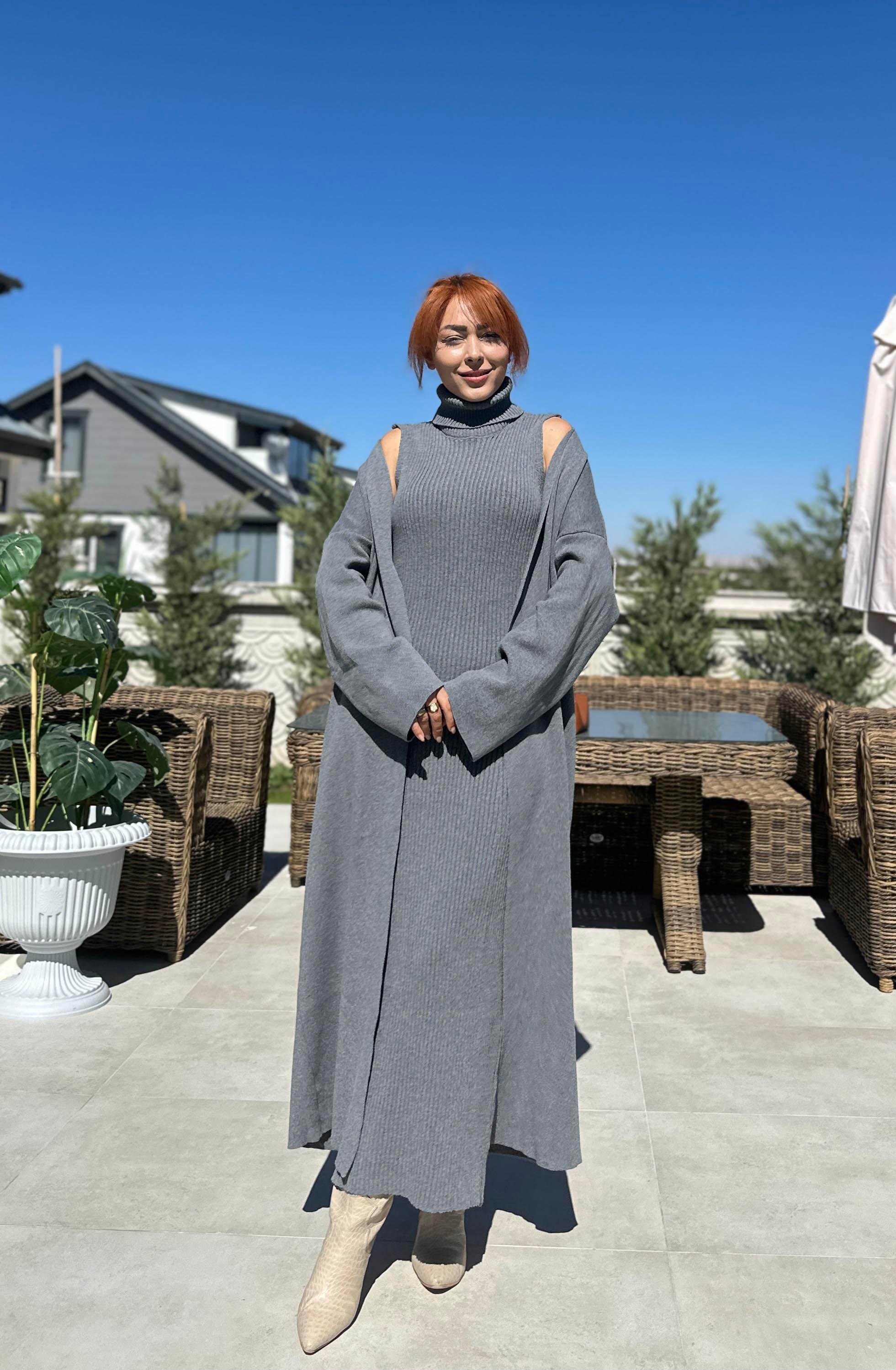 Gri Elbise Hırka Takım