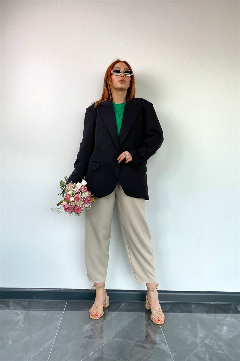 Tek Düğme Detaylı Ola Blazer Ceket Siyah