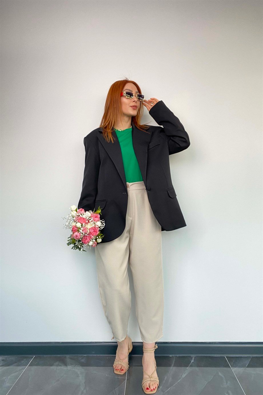 Tek Düğme Detaylı Ola Blazer Ceket Siyah
