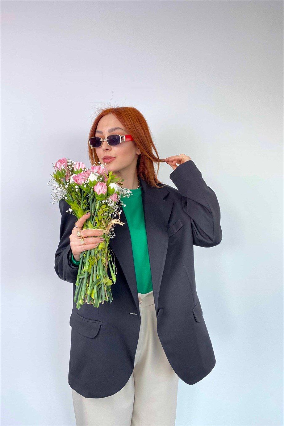 Tek Düğme Detaylı Ola Blazer Ceket Siyah
