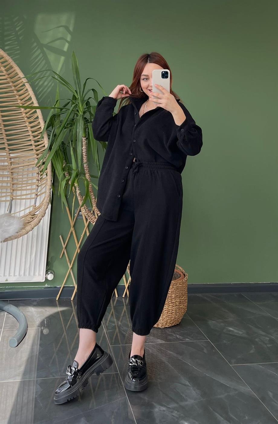 Mango Model Kaşe Şalvar Takım Siyah