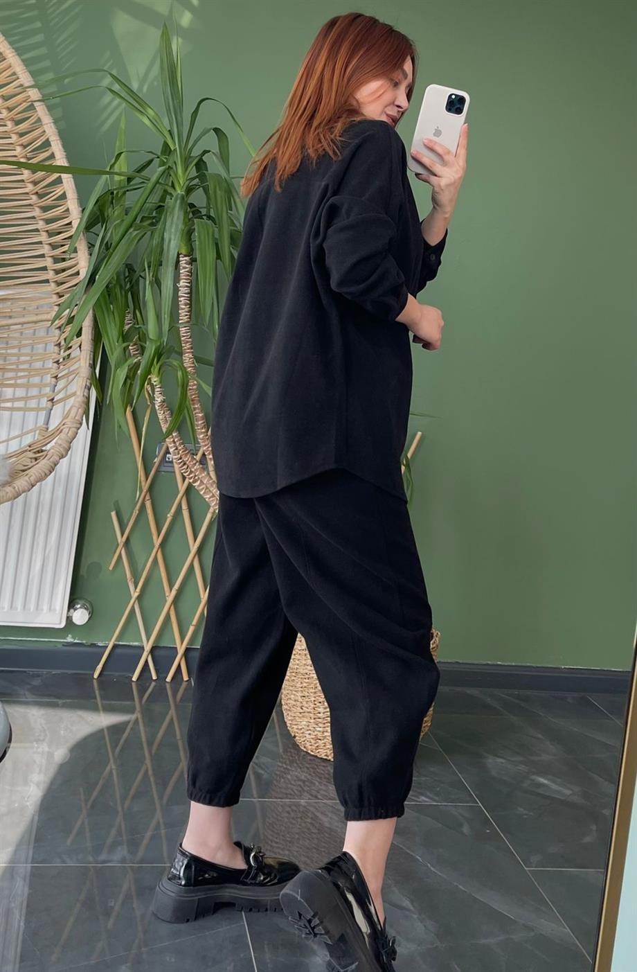 Mango Model Kaşe Şalvar Takım Siyah