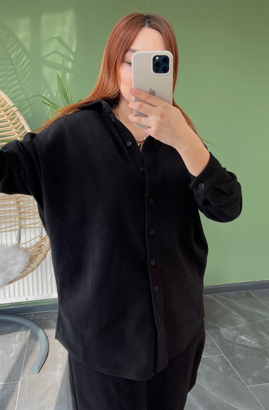 Mango Model Kaşe Şalvar Takım Siyah