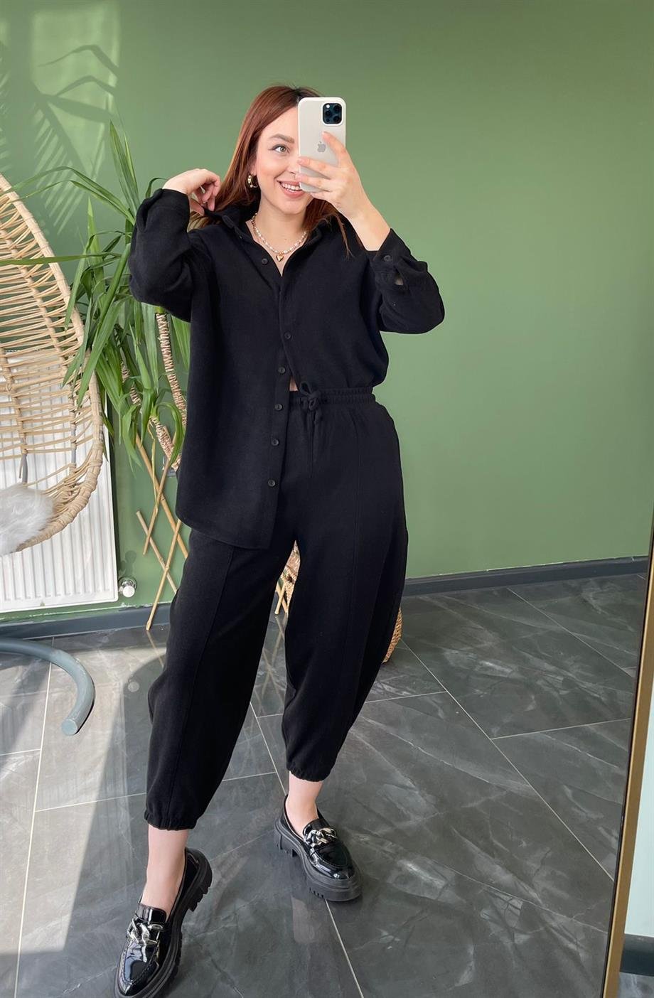Mango Model Kaşe Şalvar Takım Siyah