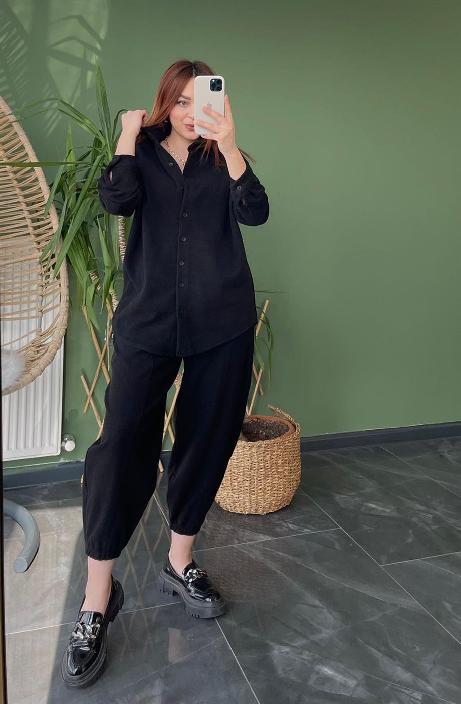 Mango Model Kaşe Şalvar Takım Siyah