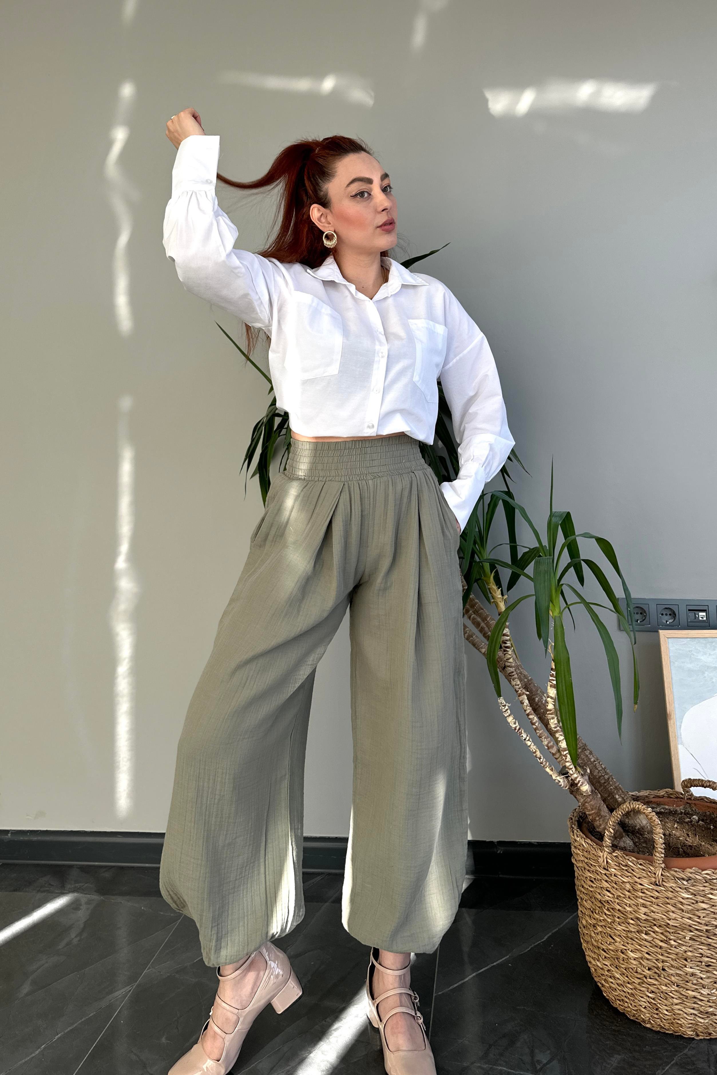 Balon Kol Uzun Beyaz Gömlek 