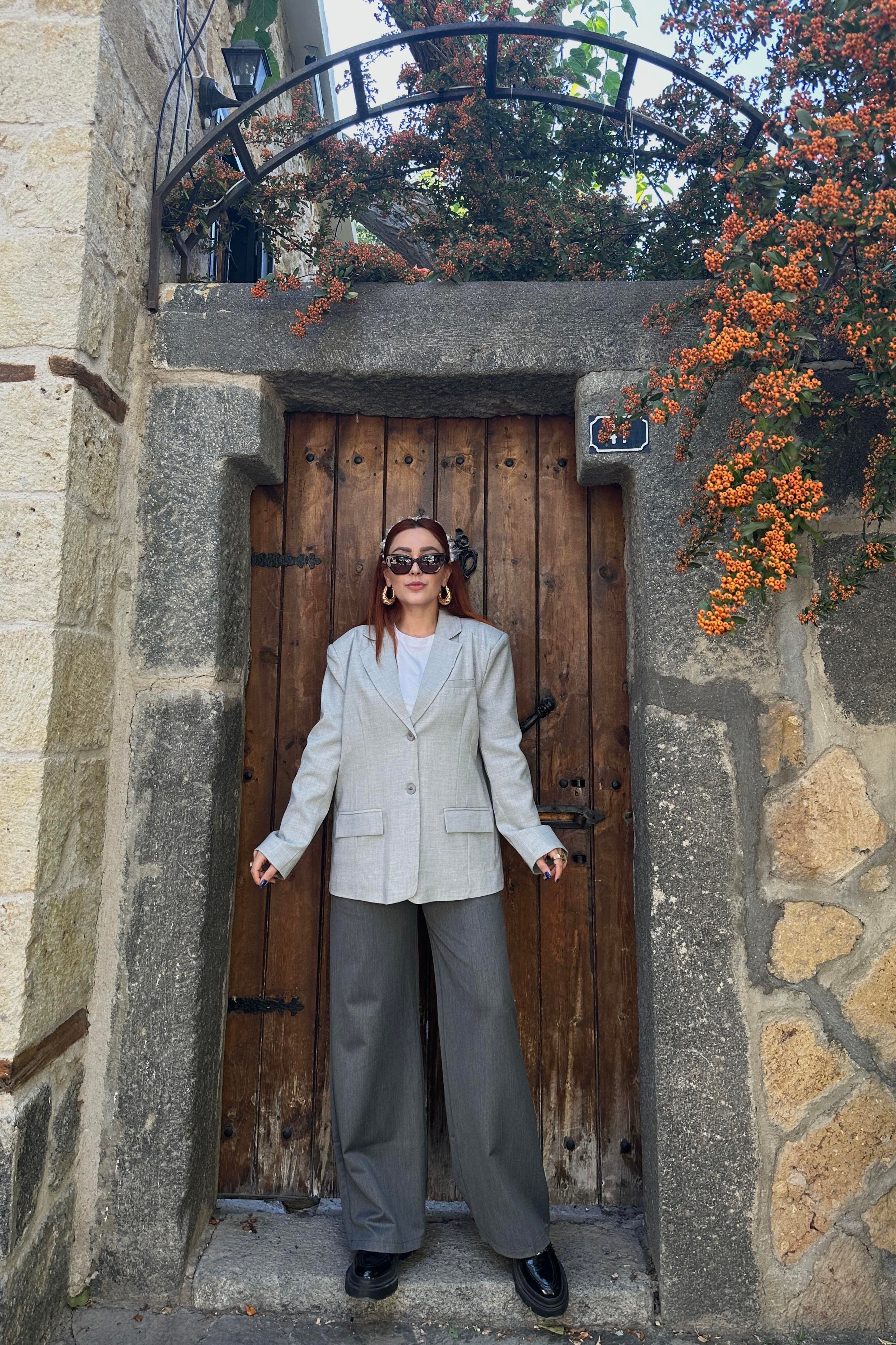Gri Oversize Blazer Ceket