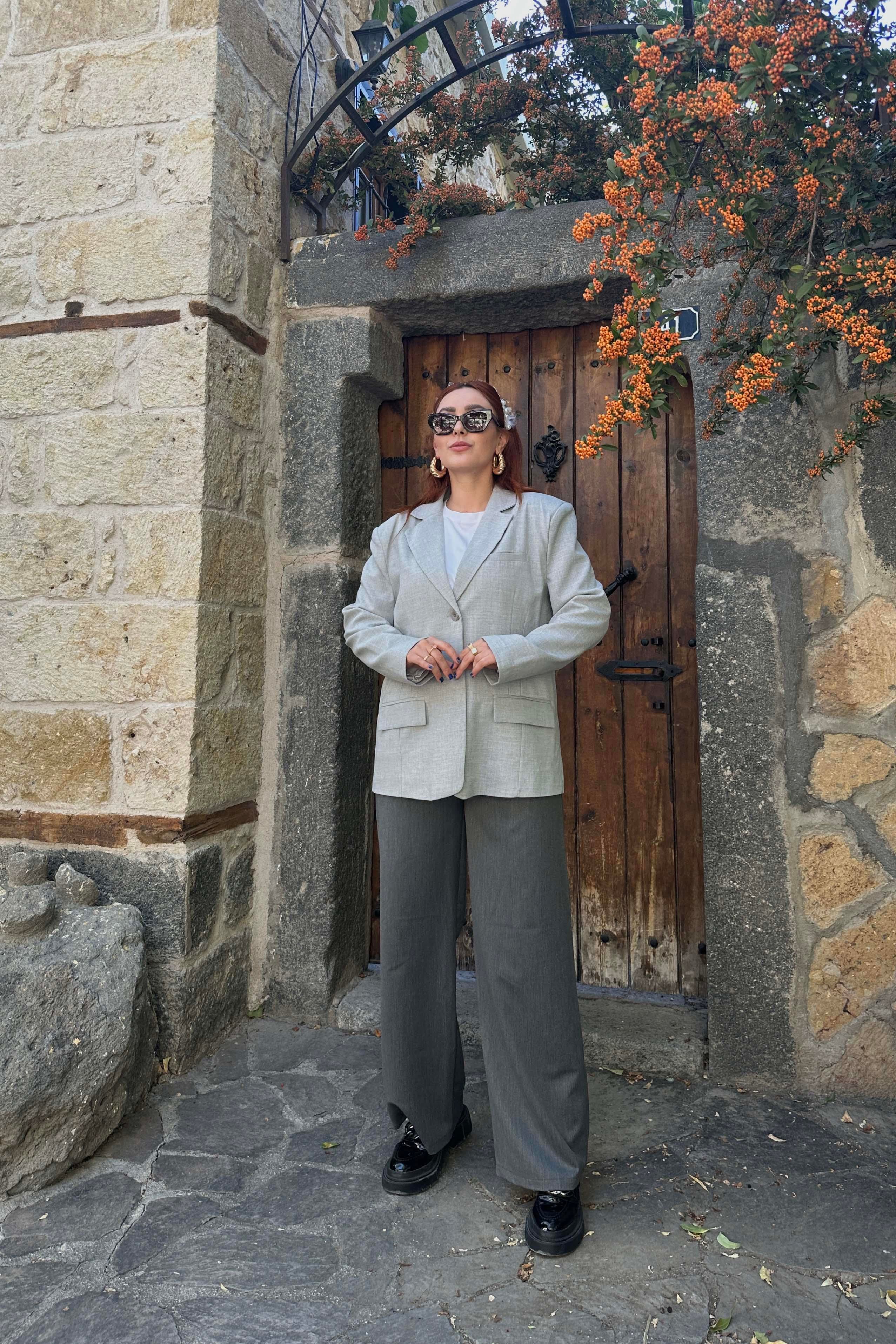 Gri Oversize Blazer Ceket