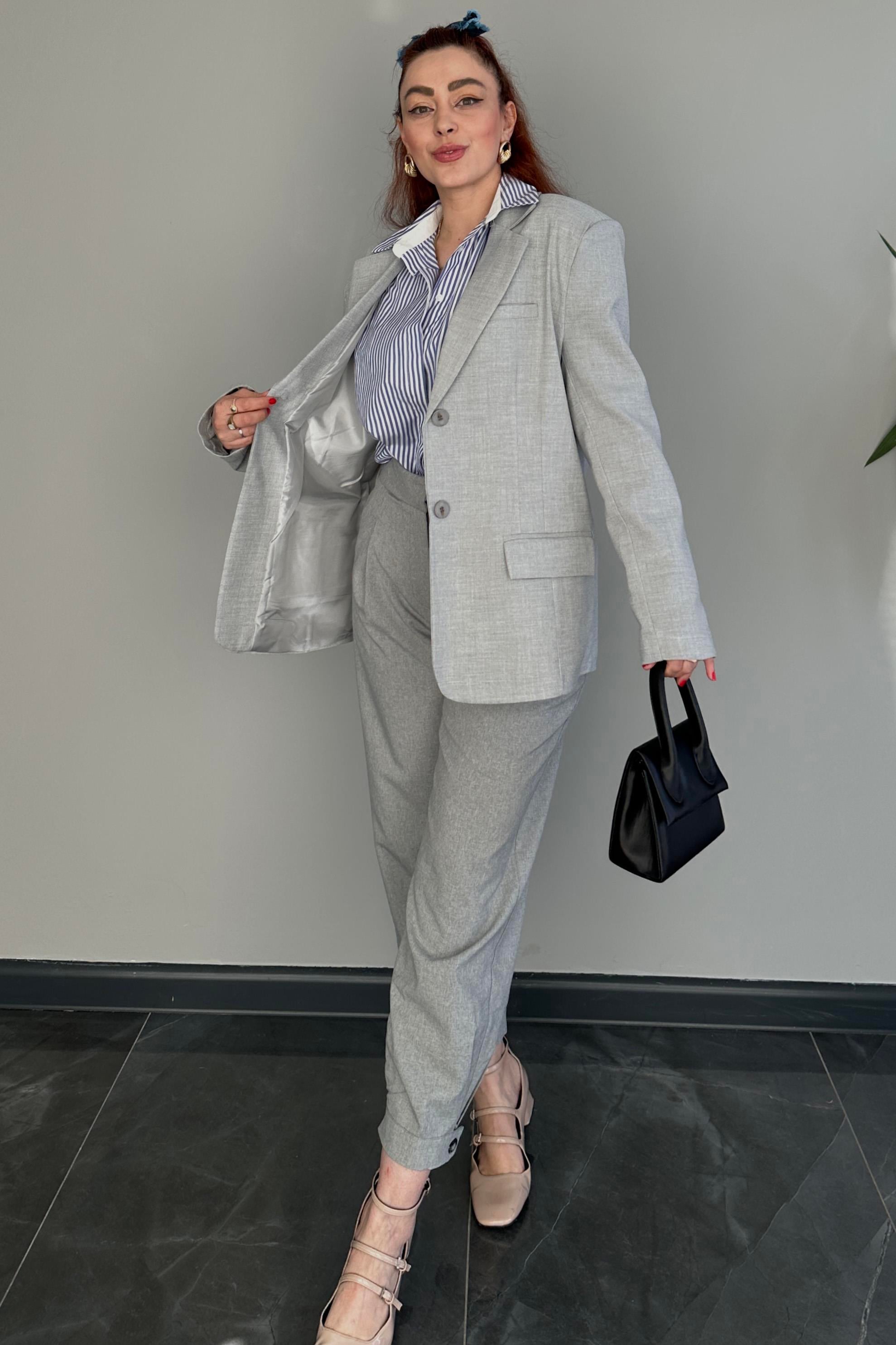 Gri Oversize Blazer Ceket