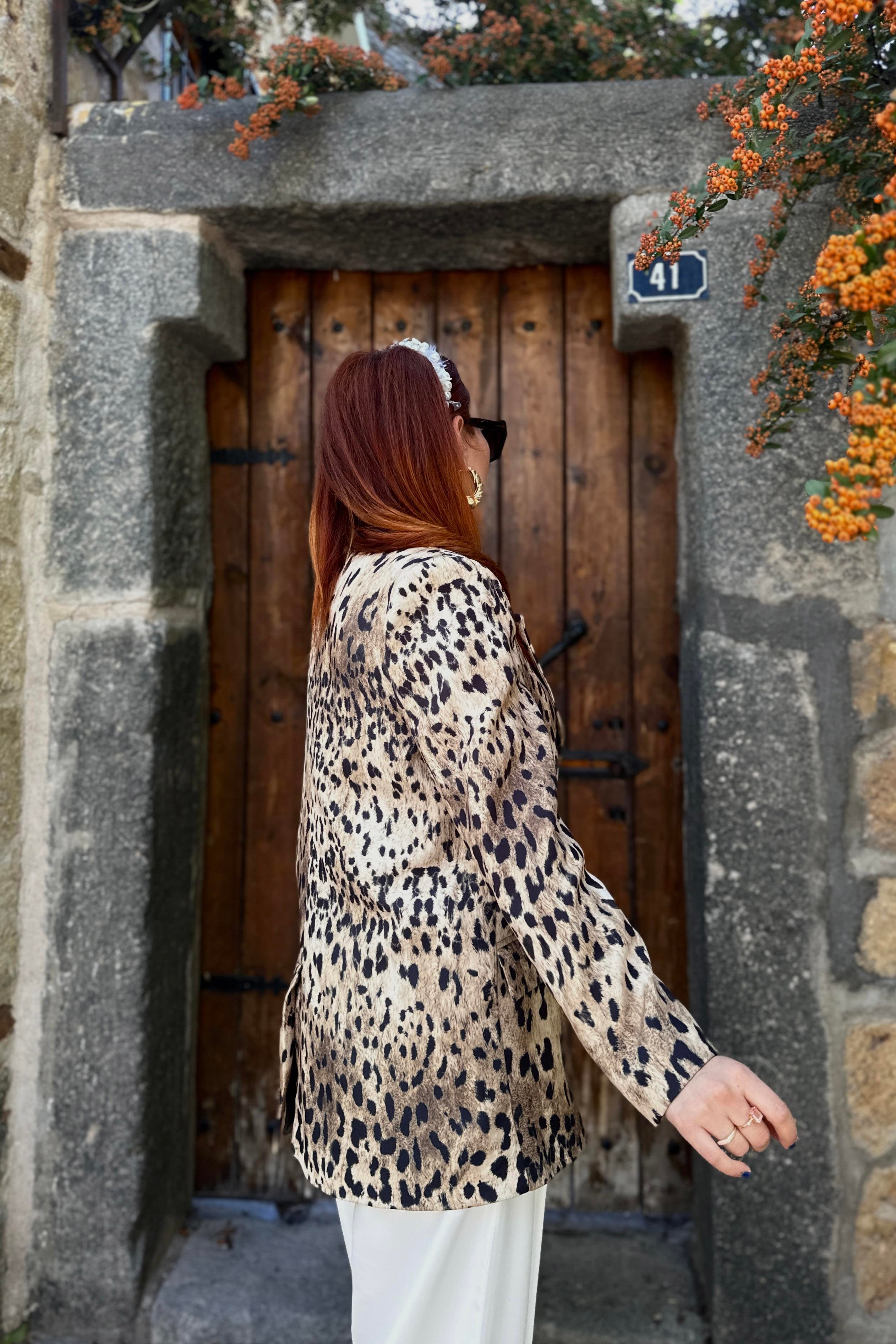 Leopar Desenli Blazer Ceket