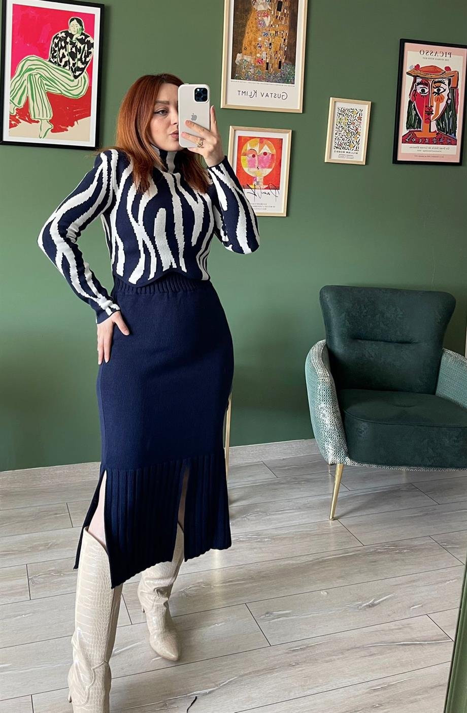 Desenli Lacivert