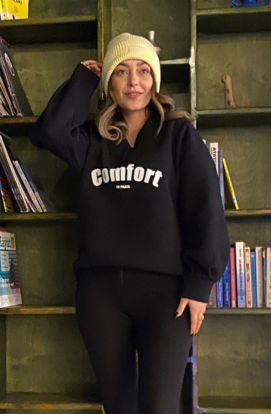 V Yaka Balon Kol Sweatshirt