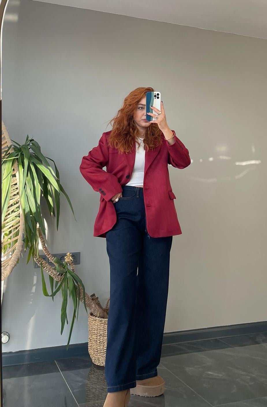 Bordo Süet Blazer Ceket