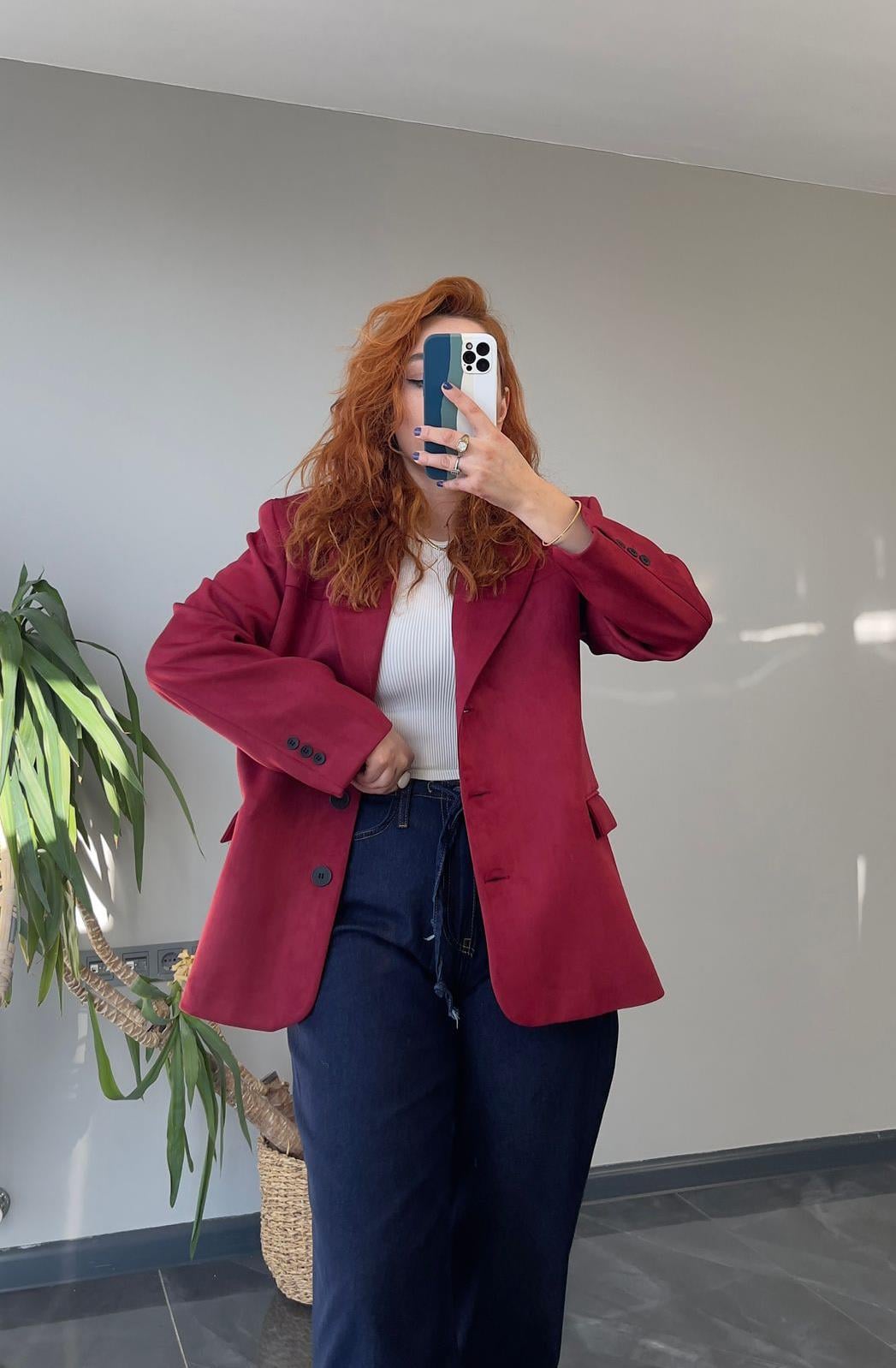 Bordo Süet Blazer Ceket