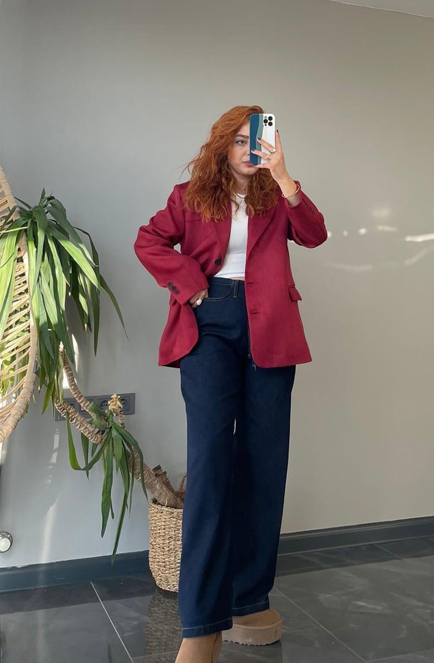 Bordo Süet Blazer Ceket