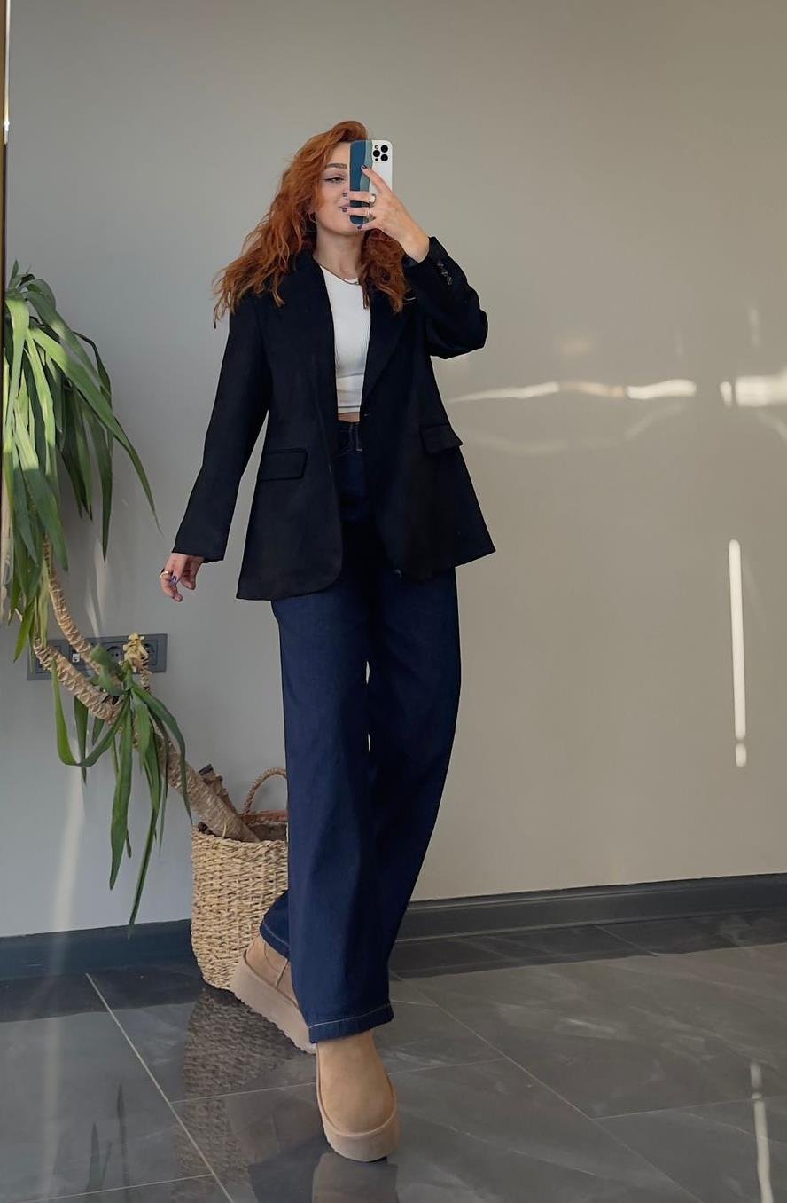 Siyah Süet Blazer Ceket