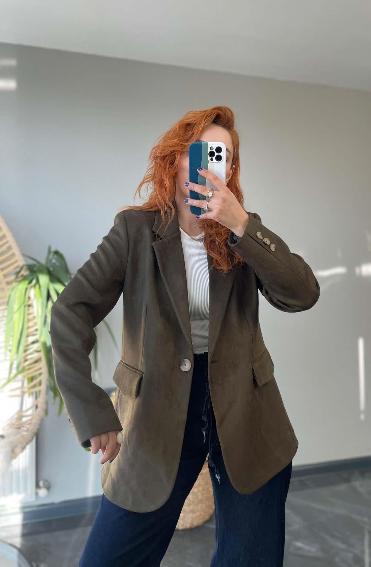 Yeşil Süet Blazer Ceket
