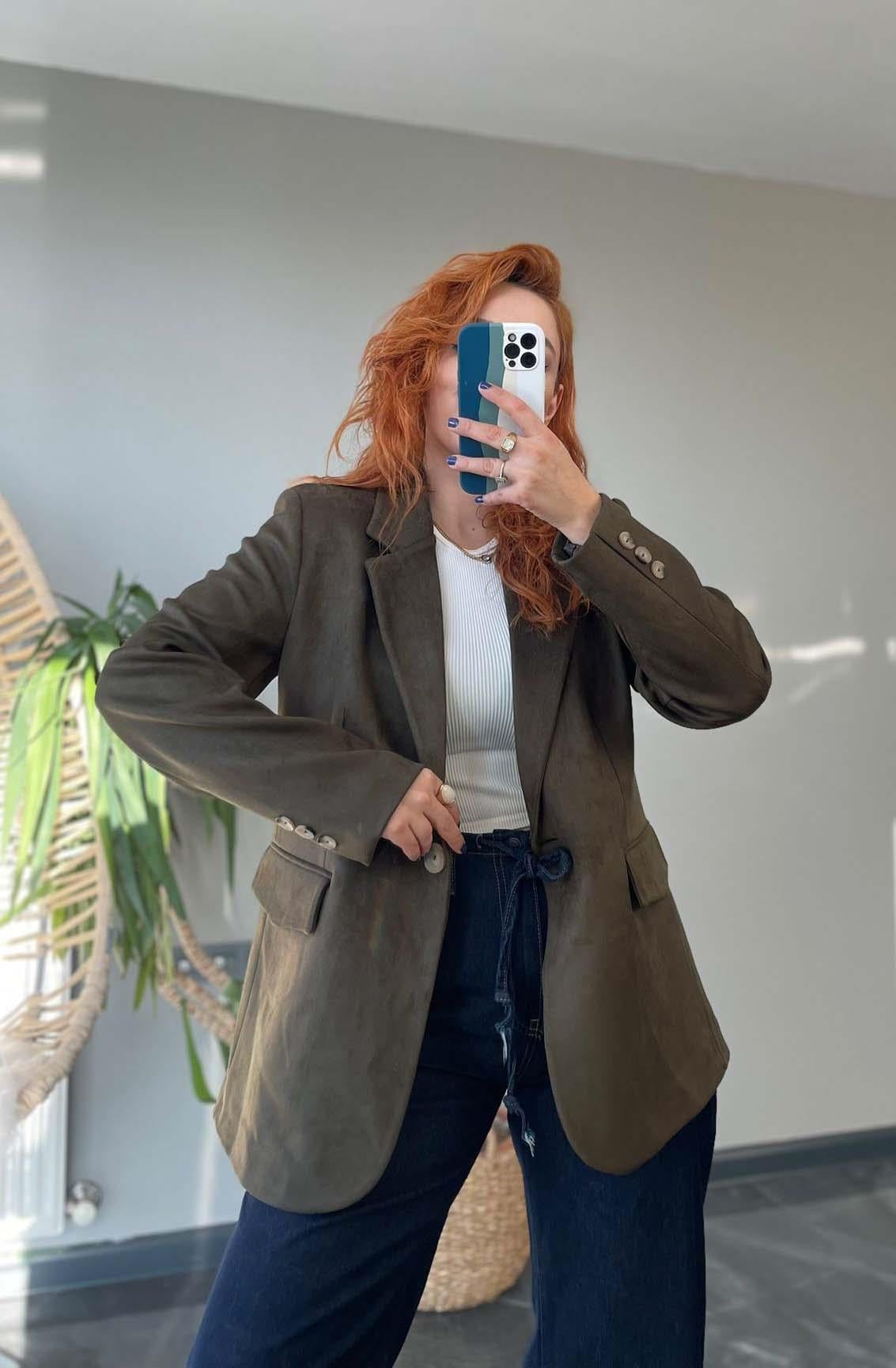 Yeşil Süet Blazer Ceket