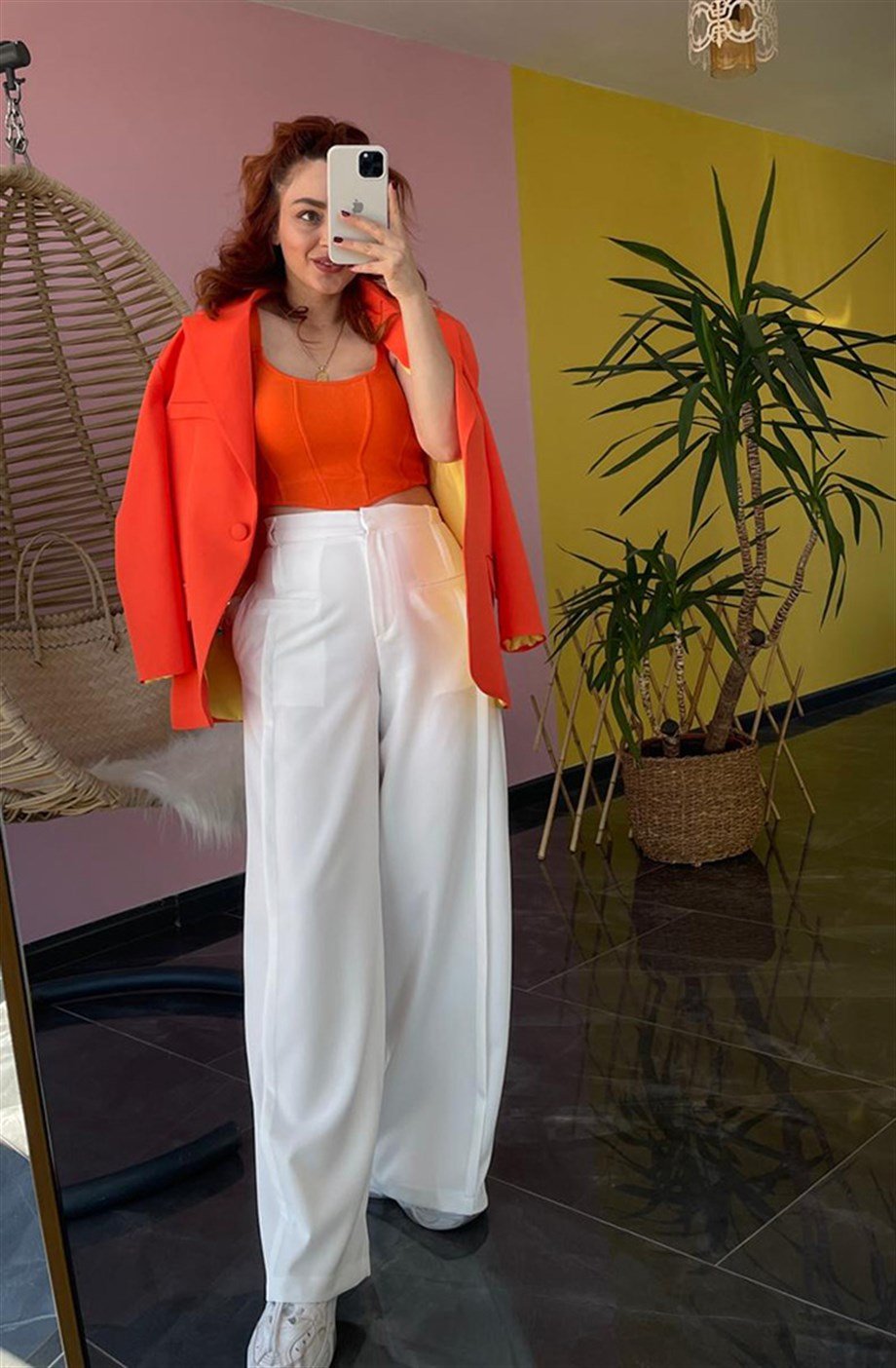 Tek Düğme Detaylı Ola Blazer Ceket Turuncu