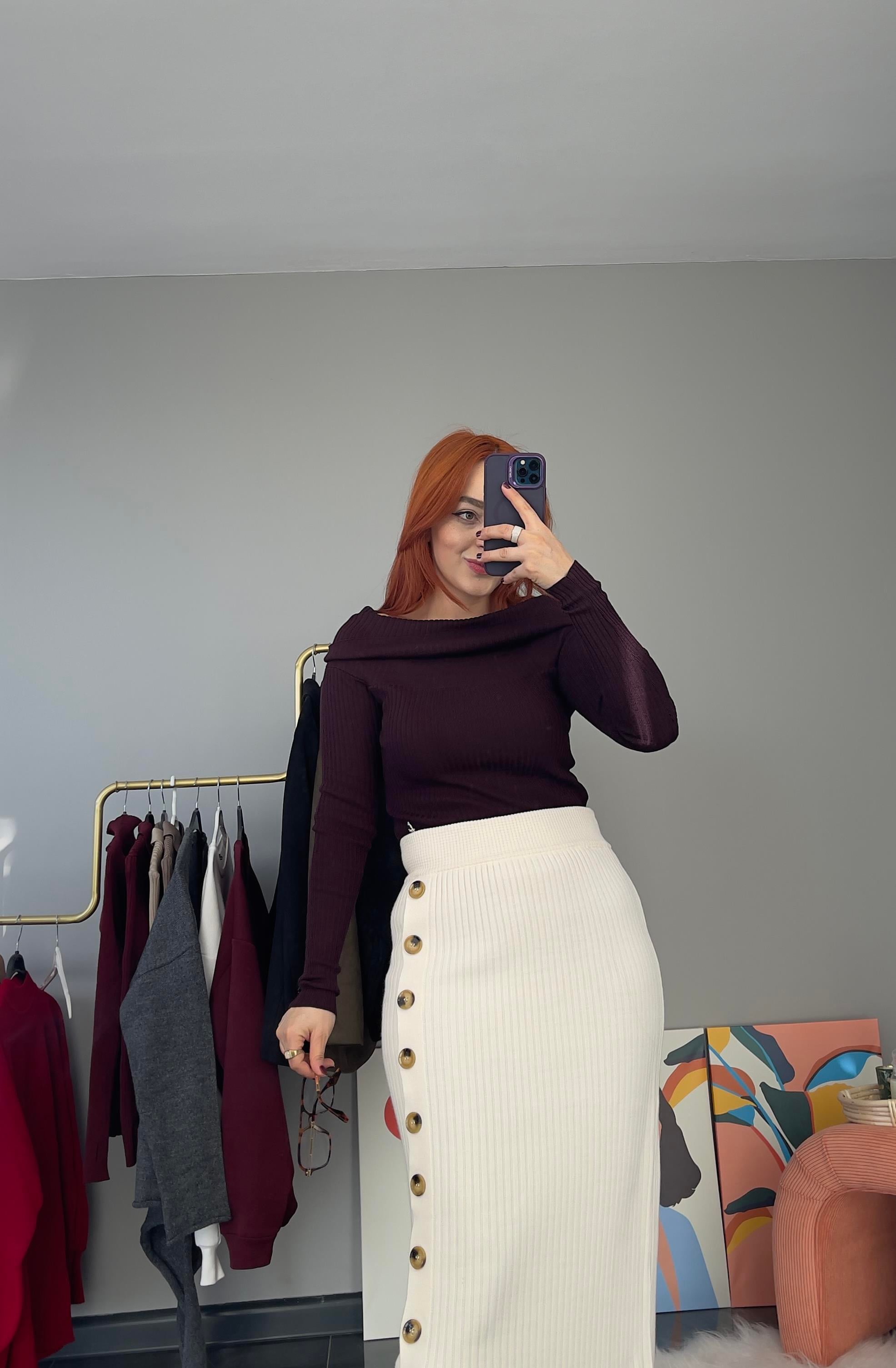 Madonna Yaka Bordo Triko Kazak