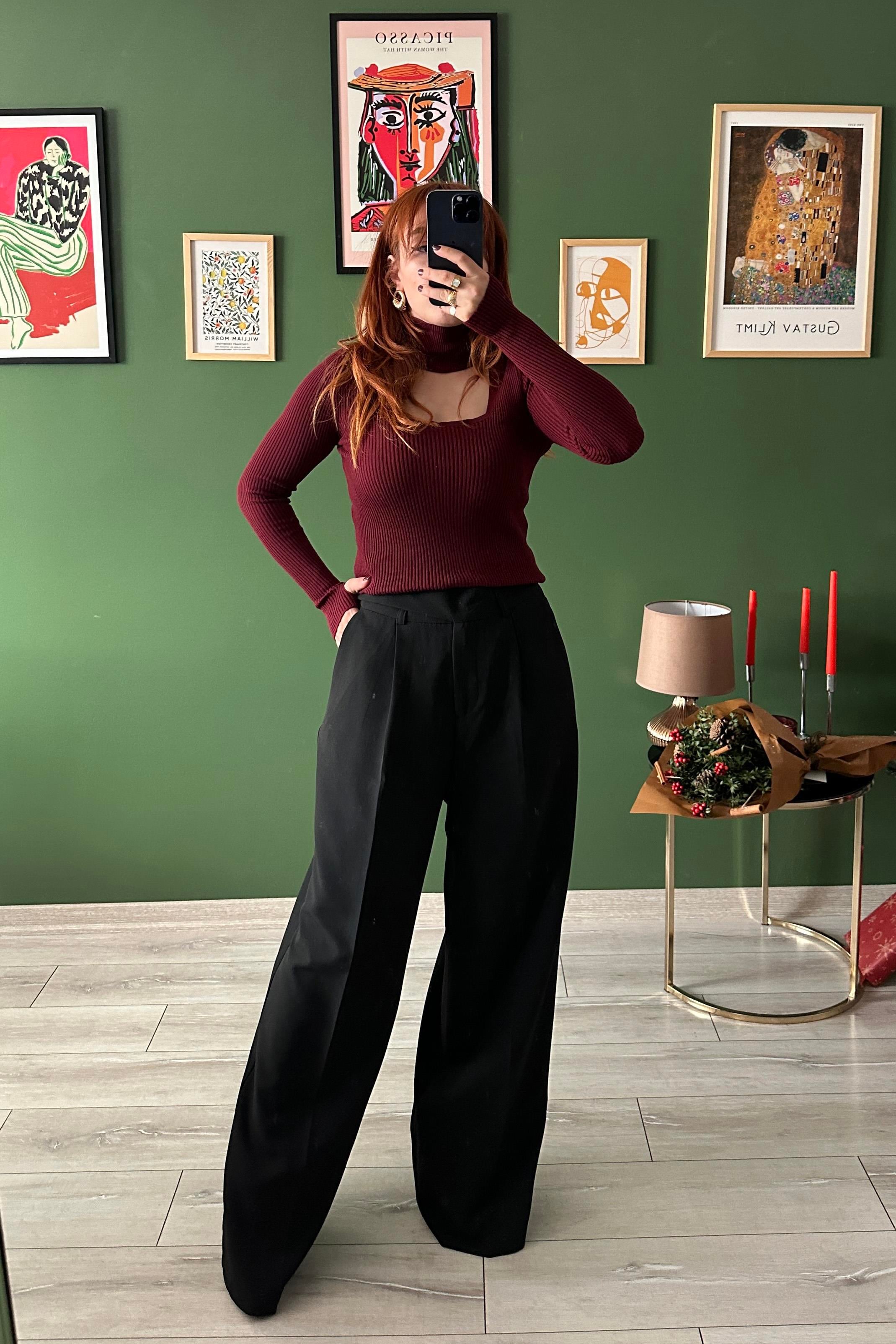 Balıkçı Yaka Fitilli Triko Bordo
