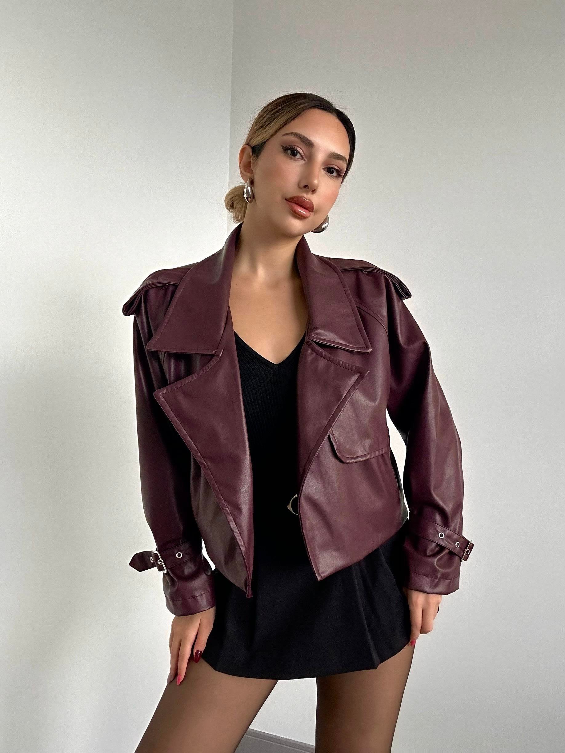 Burgundy Deri Ceket