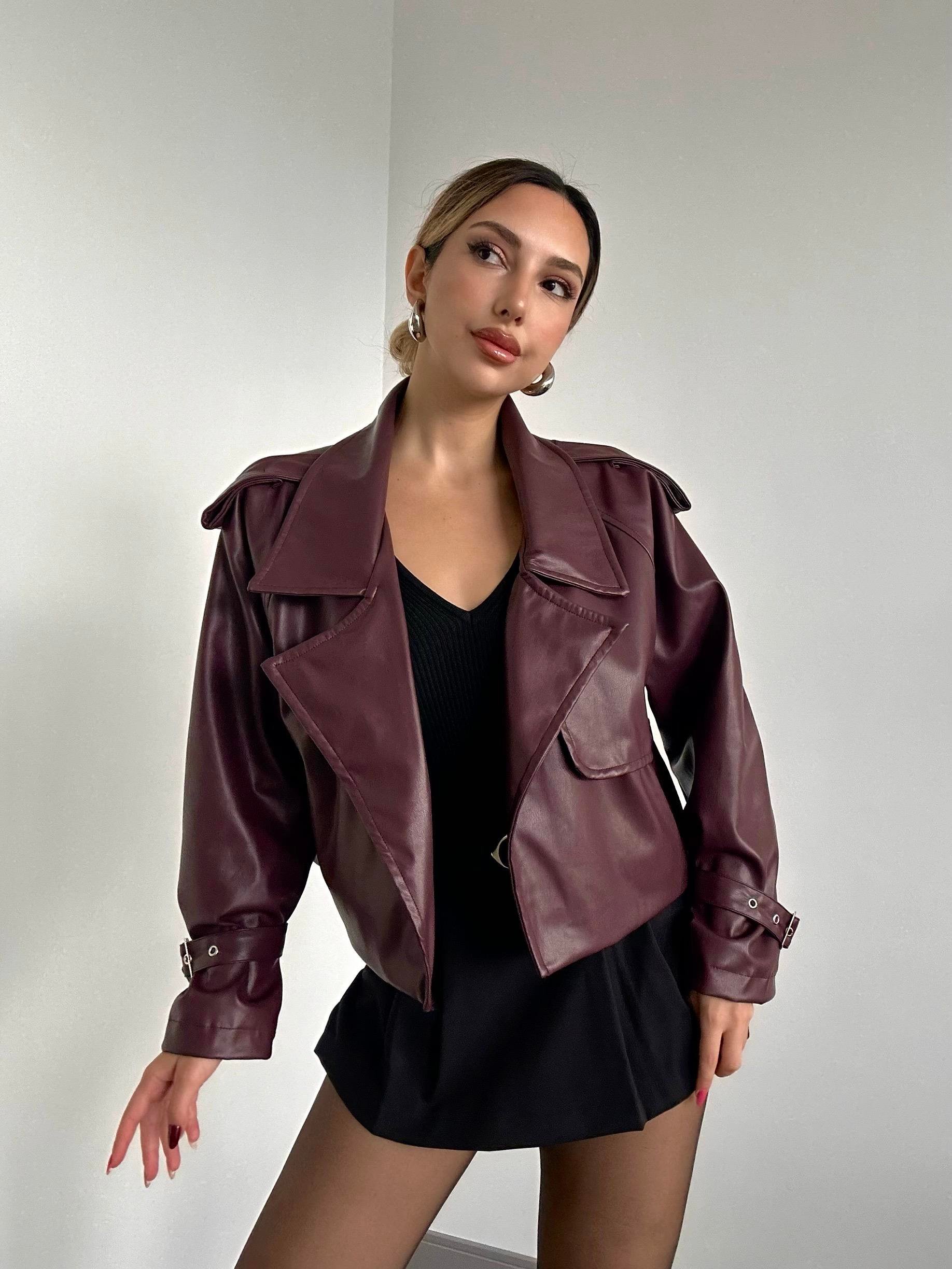 Burgundy Deri Ceket