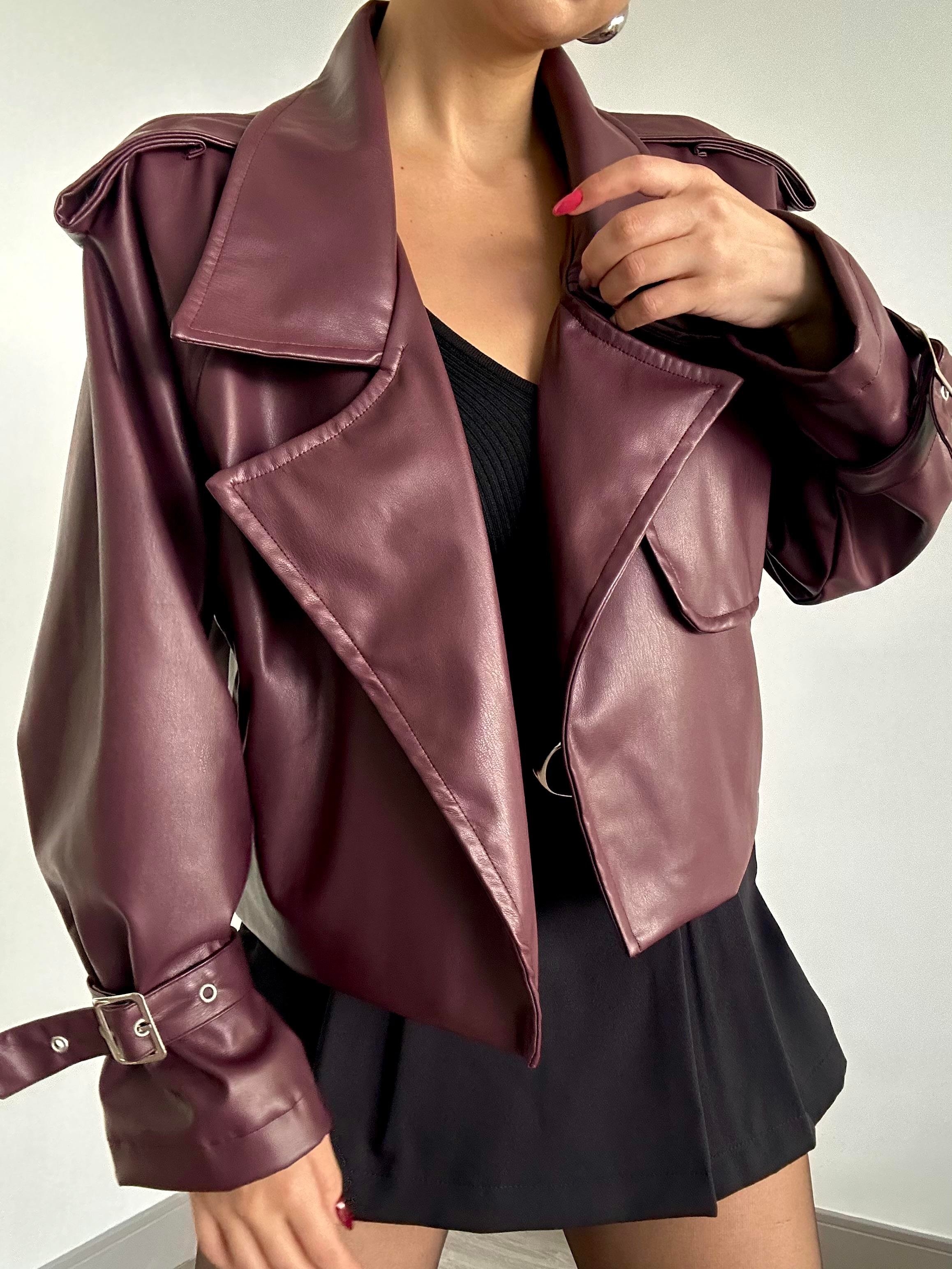 Burgundy Deri Ceket