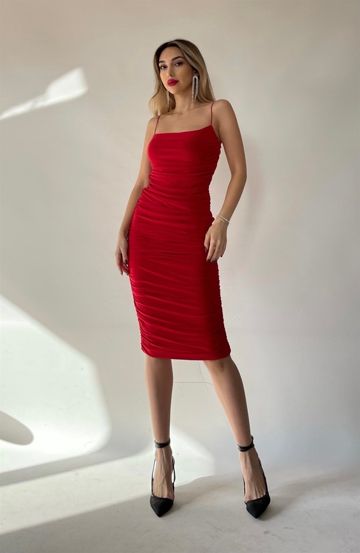 Drapeli Merry Elbise Kırmızı