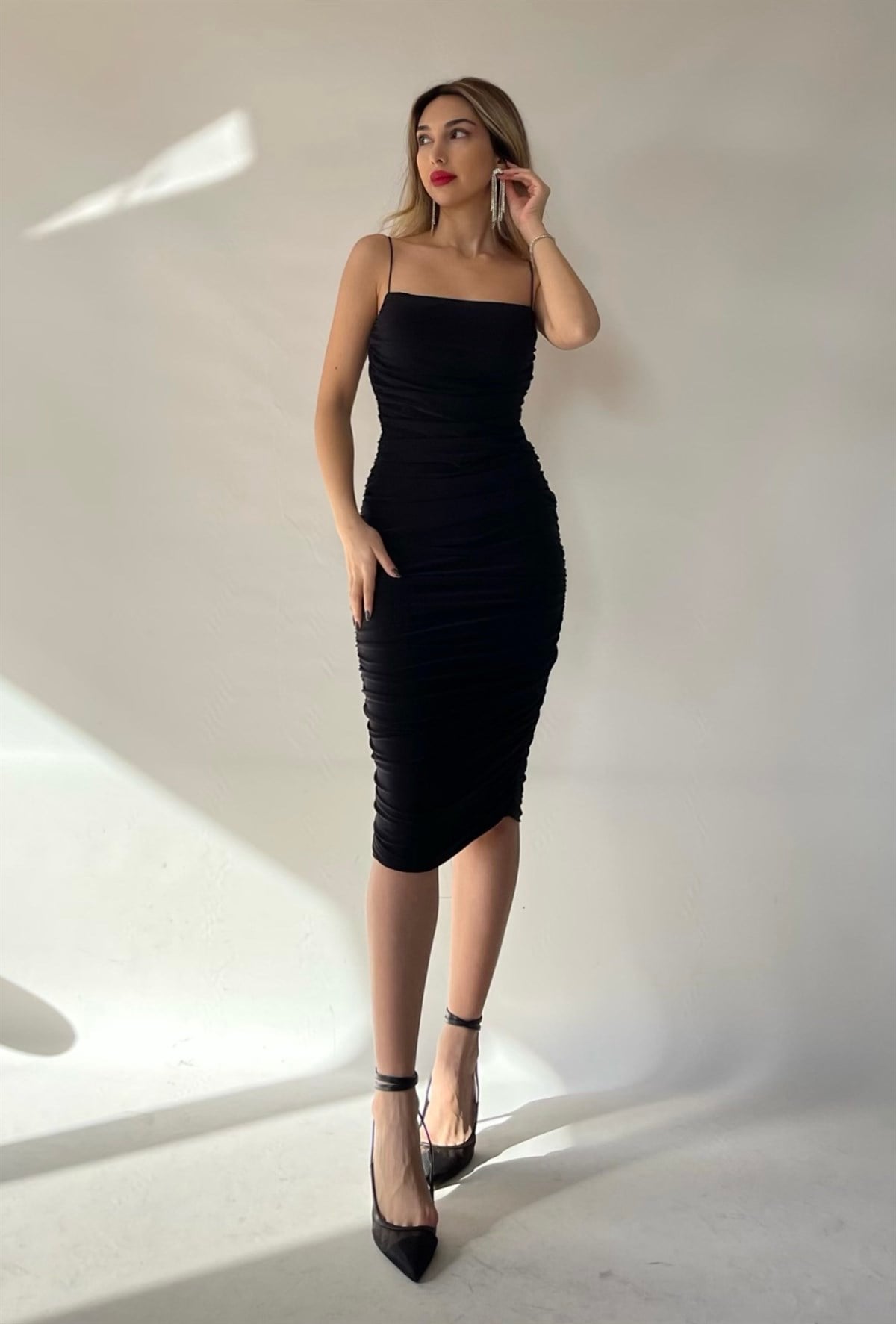 Drapeli Merry Elbise Siyah