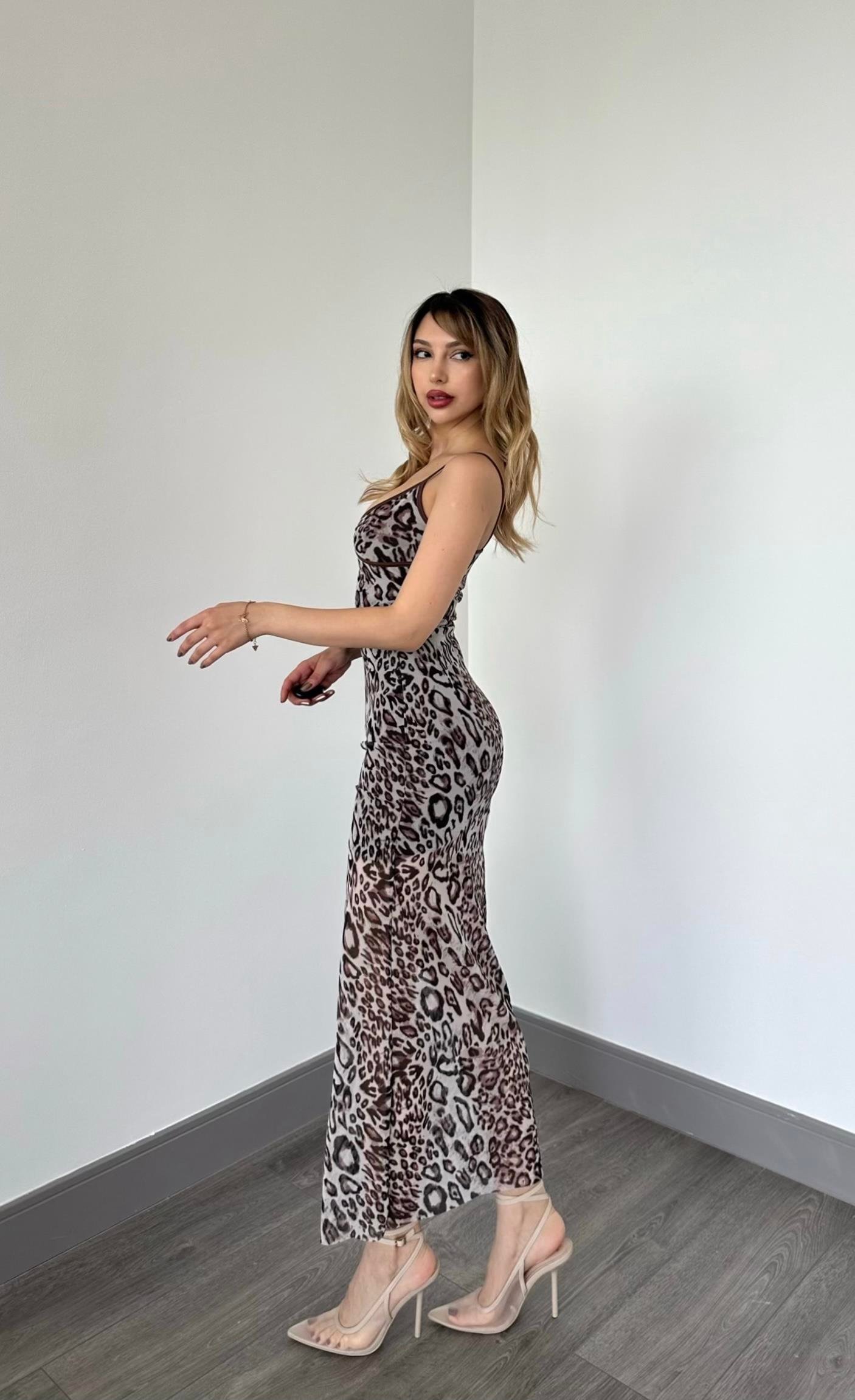 Leopard Midi Elbise 