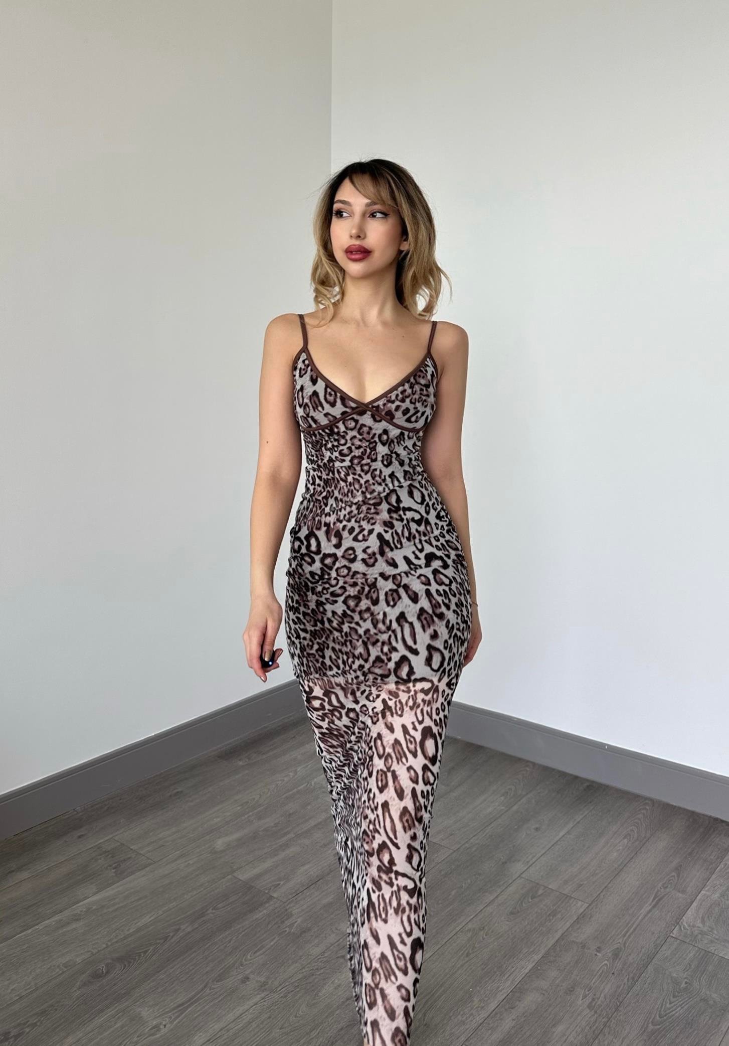 Leopard Midi Elbise 