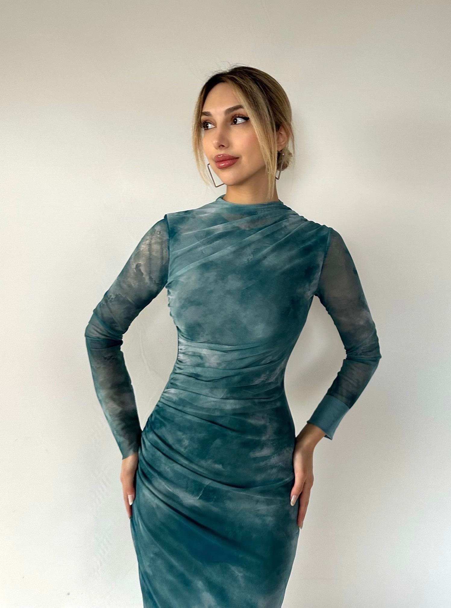 Riva Tül Elbise Mavi