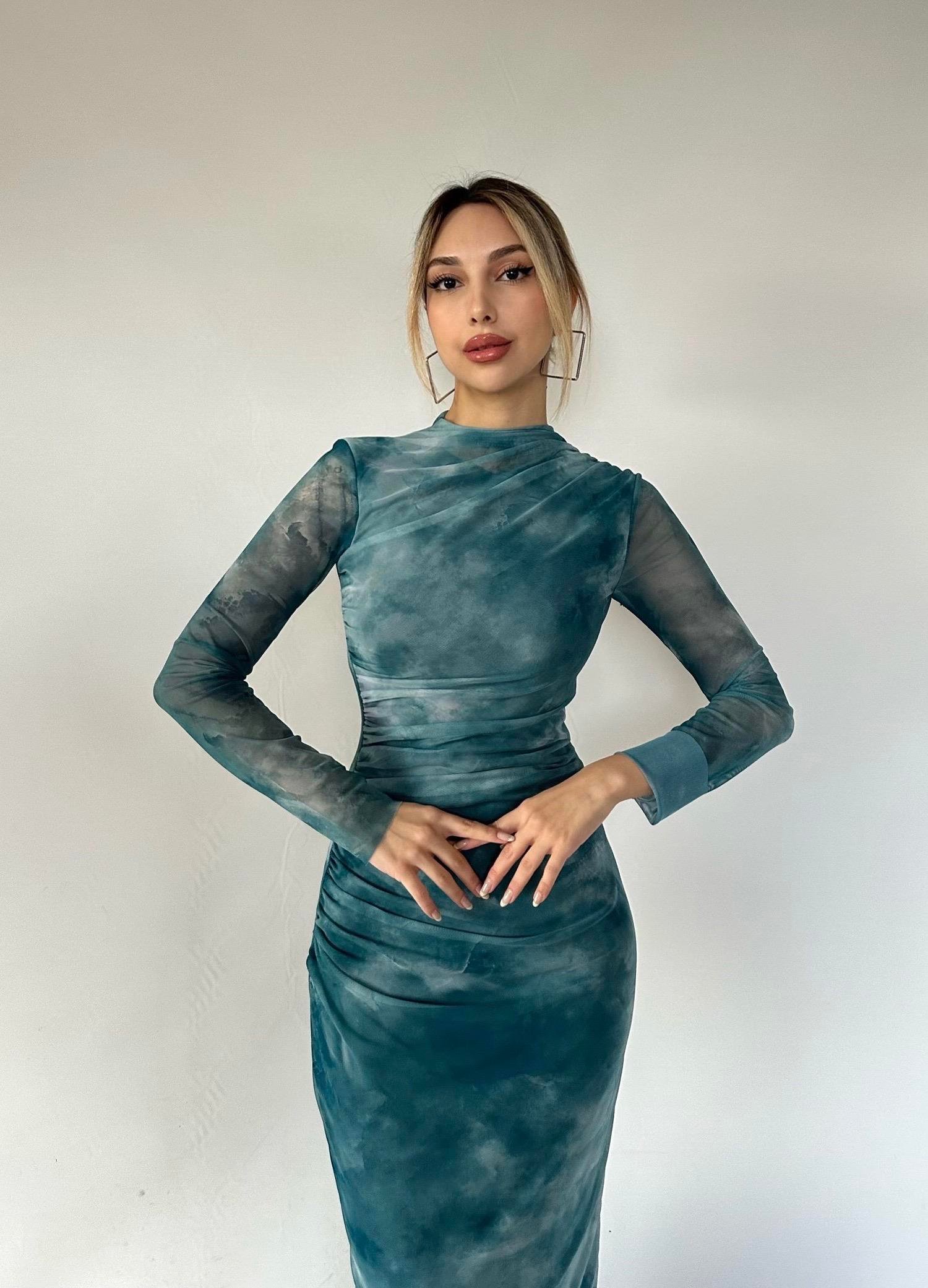 Riva Tül Elbise Mavi