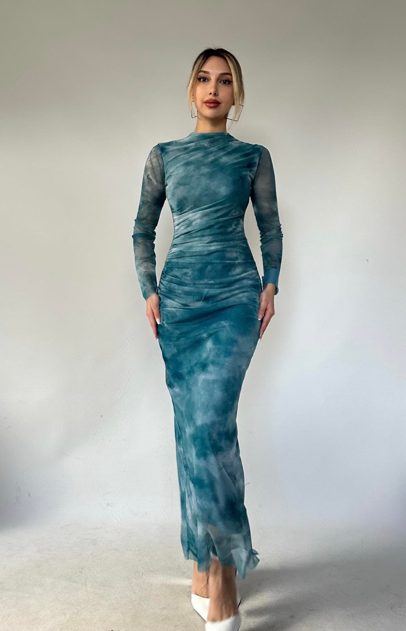 Riva Tül Elbise Mavi