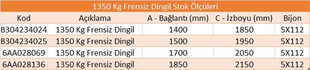 1350 Kg Frensiz Torsiyon Dingil - Knott