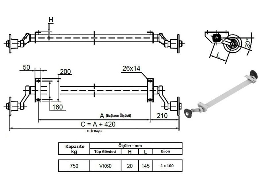 750 Kg Frensiz Torsiyon Dingil - Schlegl