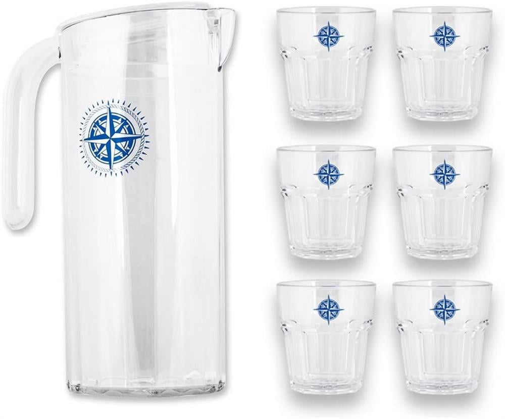AndTableware Melamin - Marine Melamin Sürahi ve 6 Bardak Seti
