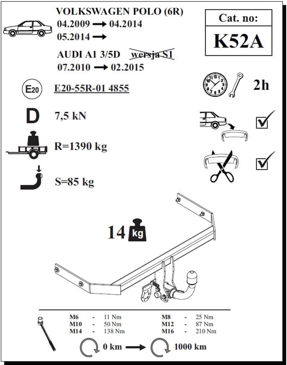 Audi A1 Çeki Demiri , Yatay Sökülebilir , 2010 - 2015