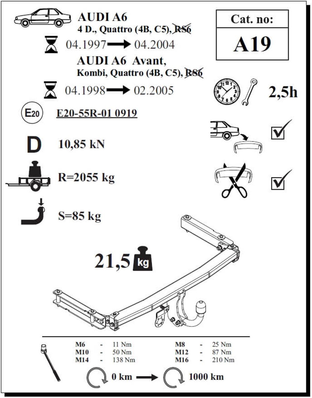 Audi A6 4D Çeki Demiri , Kuğu Boynu - Sabit , 1997 - 2004