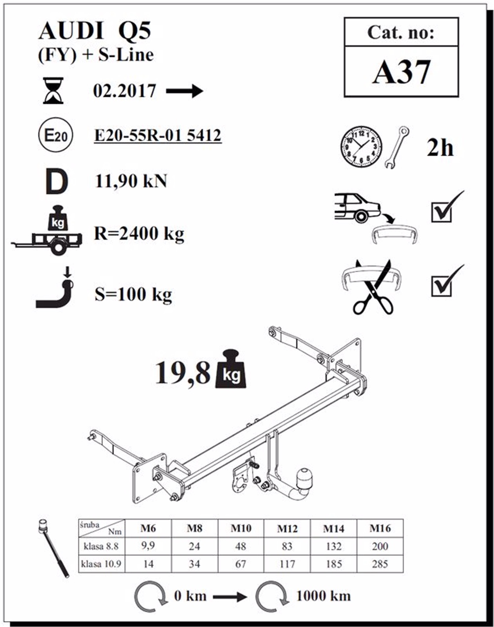 Audi Q5 Çeki Demiri , Kuğu Boynu - Sabit , 2017 - Bugüne