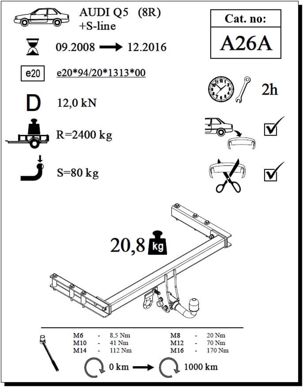 Audi Q5 Çeki Demiri , Yatay Sökülebilir , 2008 - 2016