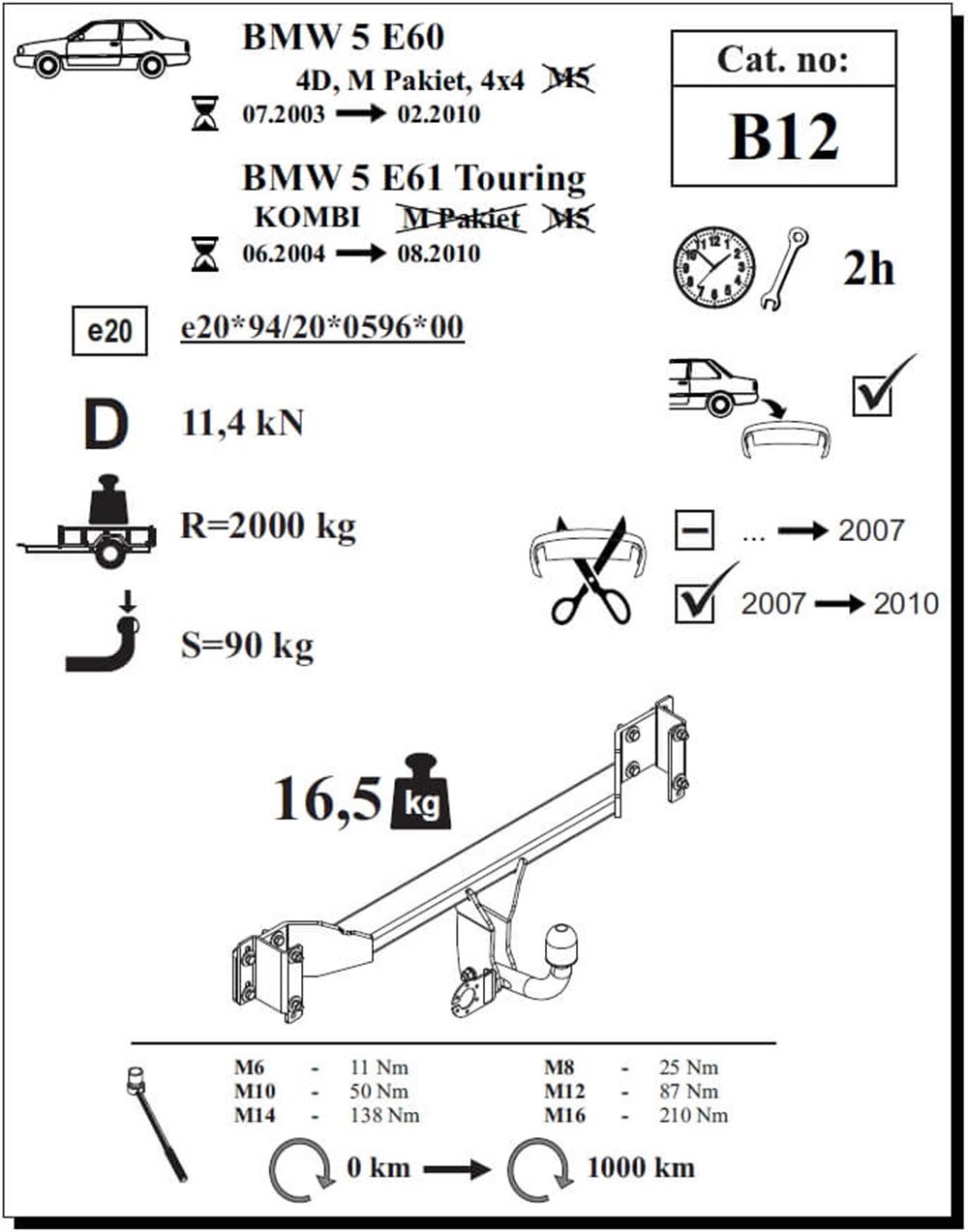 BMW 5 Serisi ( E60 )  Çeki Demiri , Kuğu Boynu - Sabit , 2003 - 2010