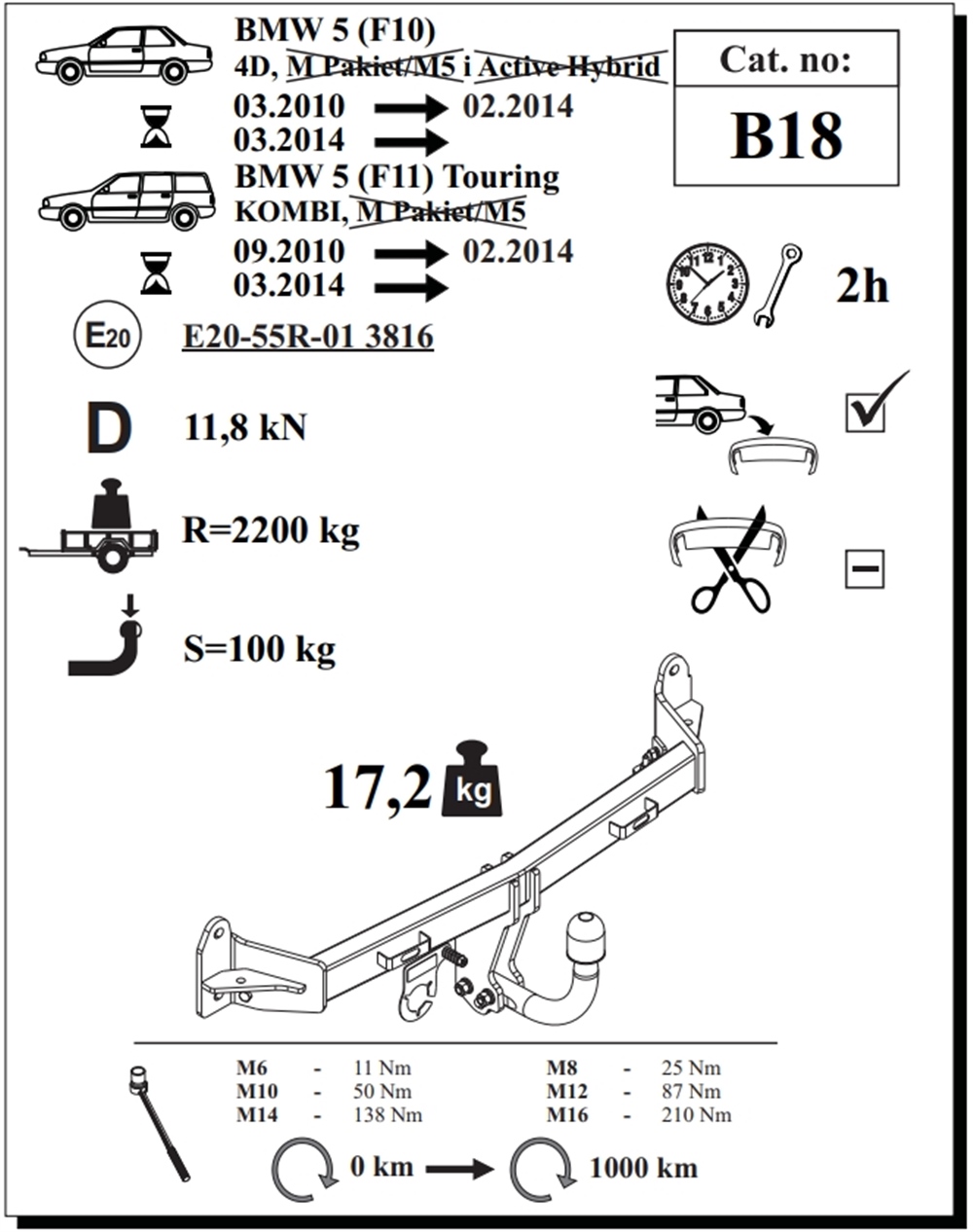BMW 5 Serisi Touring ( F11 )  Çeki Demiri , Kuğu Boynu - Sabit , 2010 - 2017