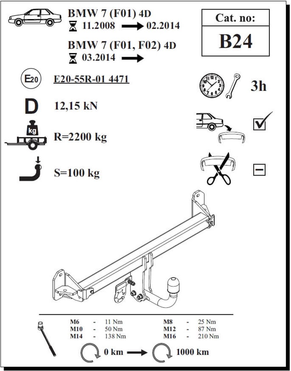 BMW 7 Serisi ( F01 / F02 )  Çeki Demiri , Kuğu Boynu - Sabit , 2008 - Bugüne