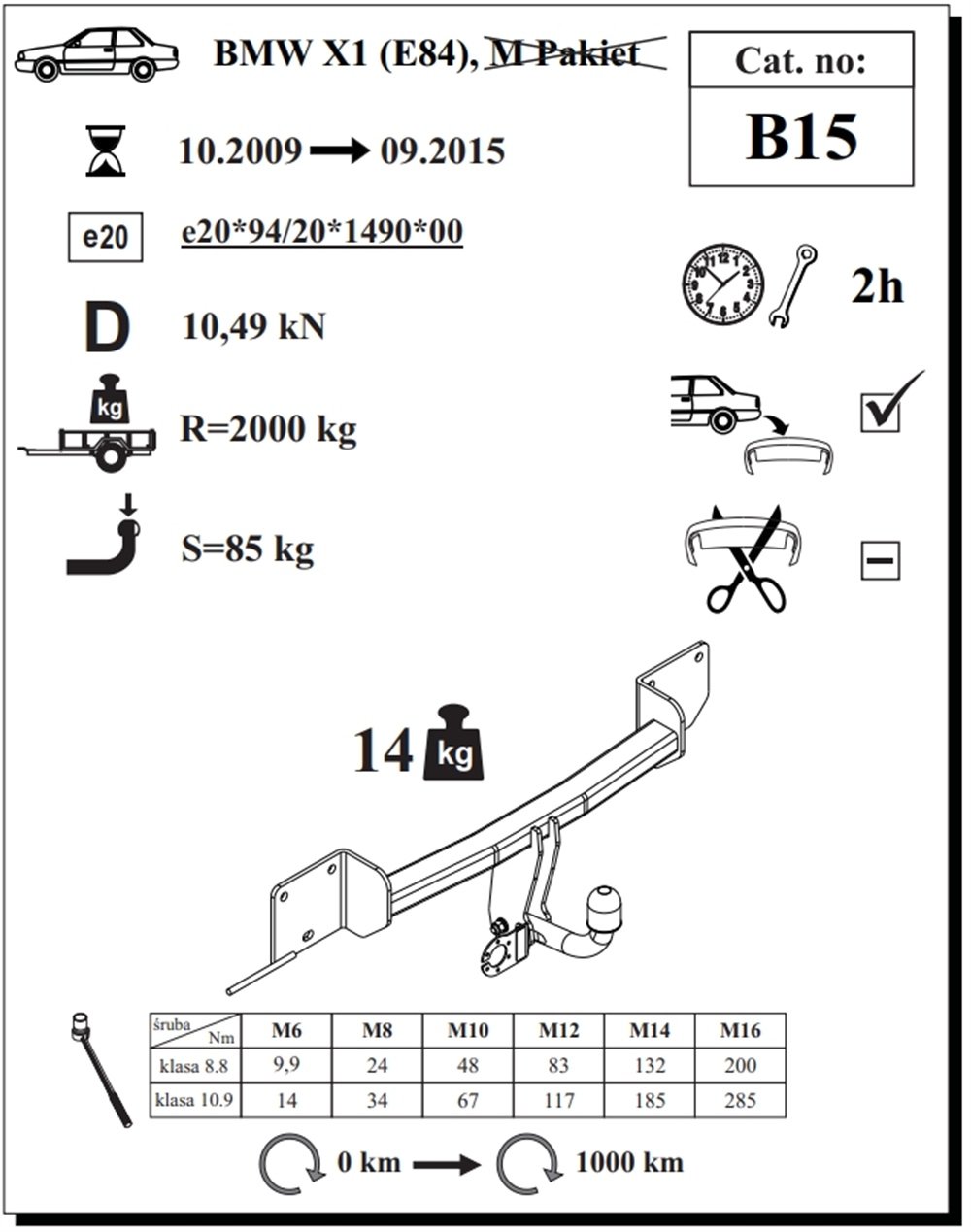 BMW X1 ( E84 )  Çeki Demiri , Kuğu Boynu - Sabit , 2009 - 2015