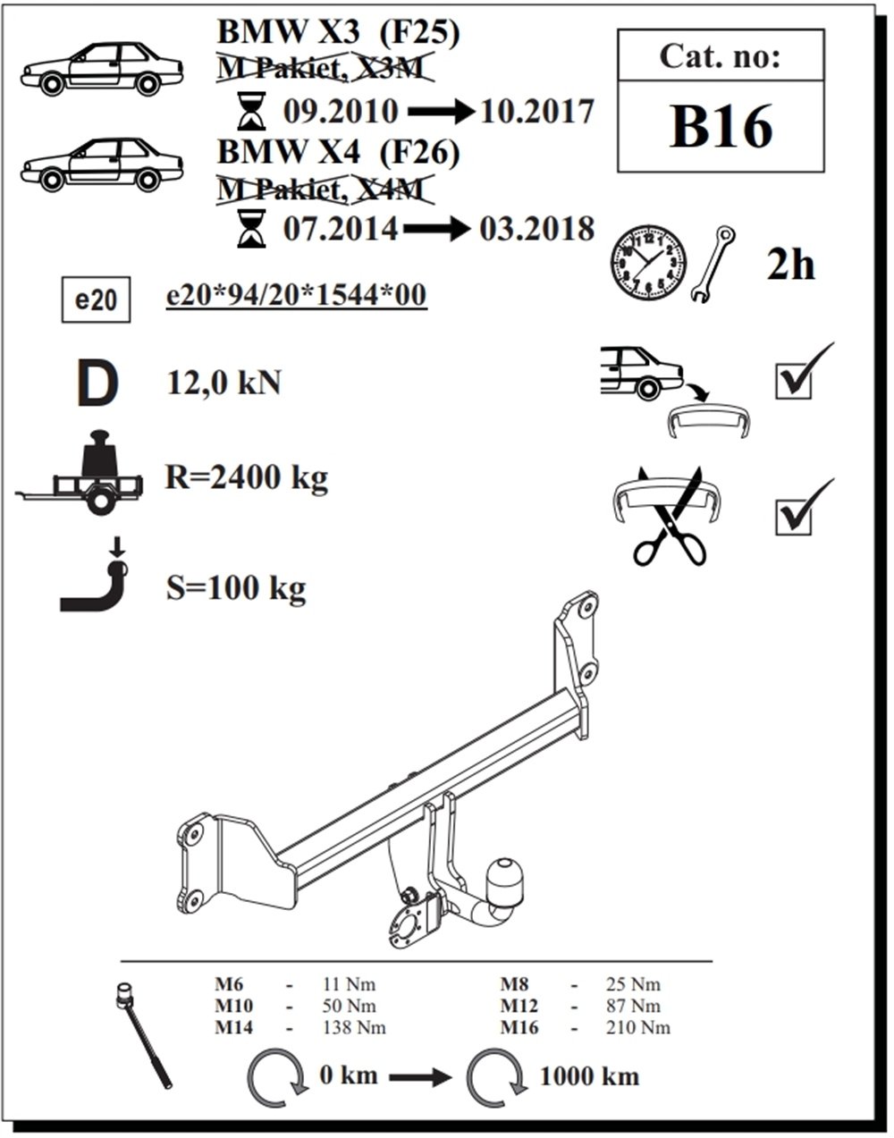 BMW X3 ( F25 )  Çeki Demiri , Kuğu Boynu - Sabit , 2010 - 2017