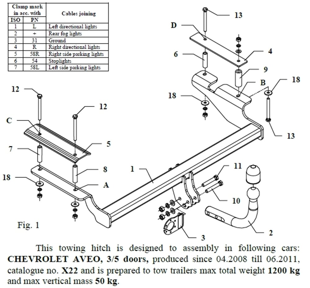 Chevrolet Aveo 3/5D Çeki Demiri , Kuğu Boynu - Sabit , 2008 - 2011