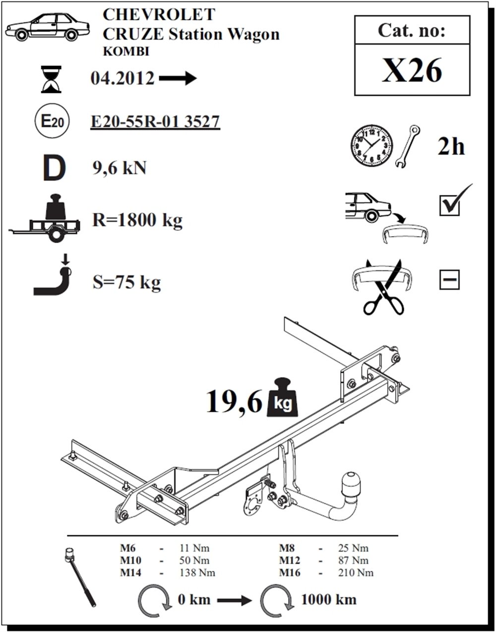 Chevrolet Cruze SW Çeki Demiri , Kuğu Boynu - Sabit , 2012 - Bugüne