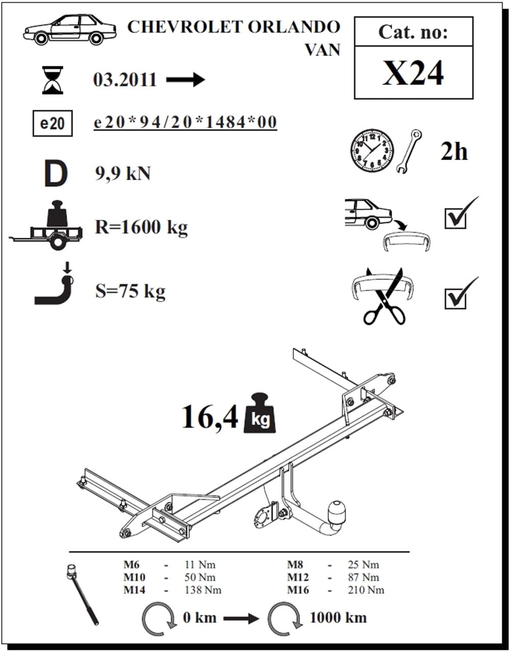 Chevrolet Orlando Çeki Demiri , Kuğu Boynu - Sabit , 2011 - Bugüne